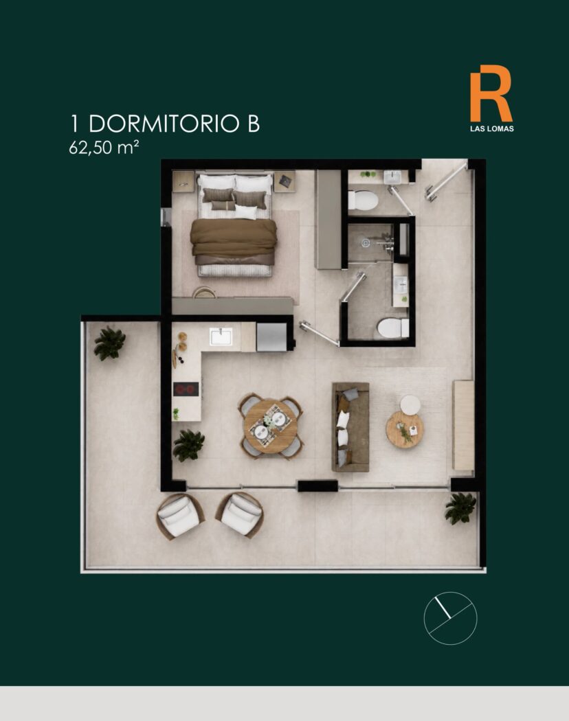 Planta 1 dormitório B · 62,50 m²