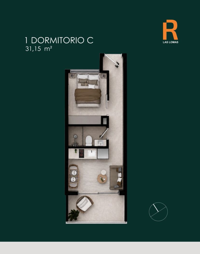 Planta 1 dormitório C · 31,15 m²