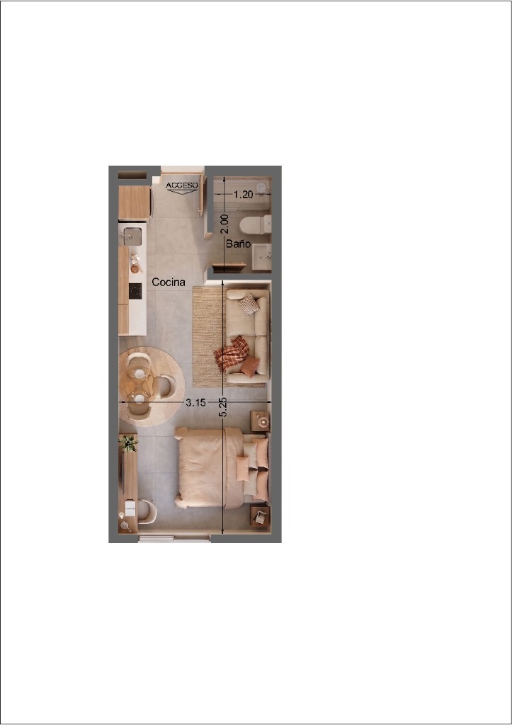 Studio floor plan with dimensions