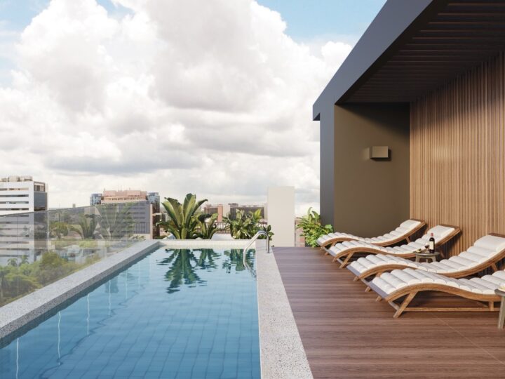Pool with sun loungers