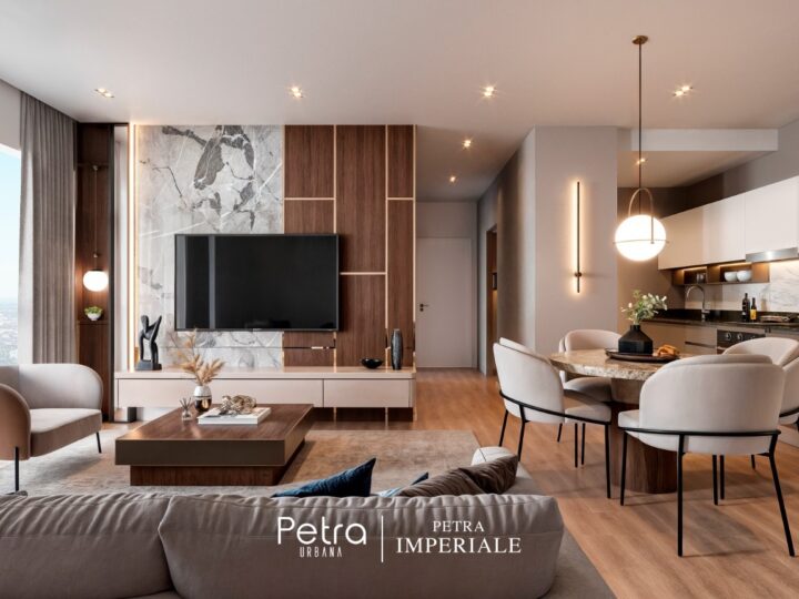 Living and dining room with kitchen