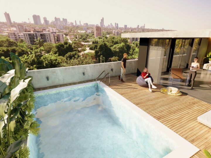 Terrace with pool and view