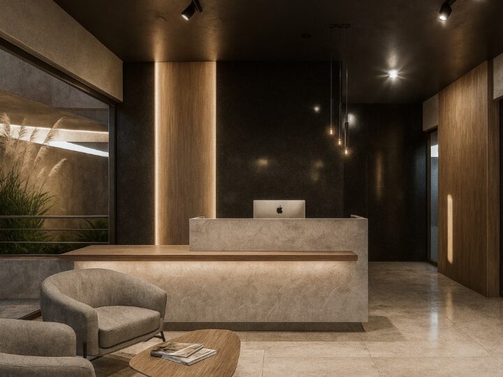 Lobby with reception, render