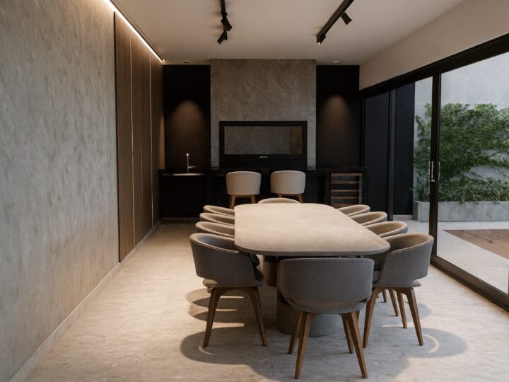 Dining area opening onto the balcony, render