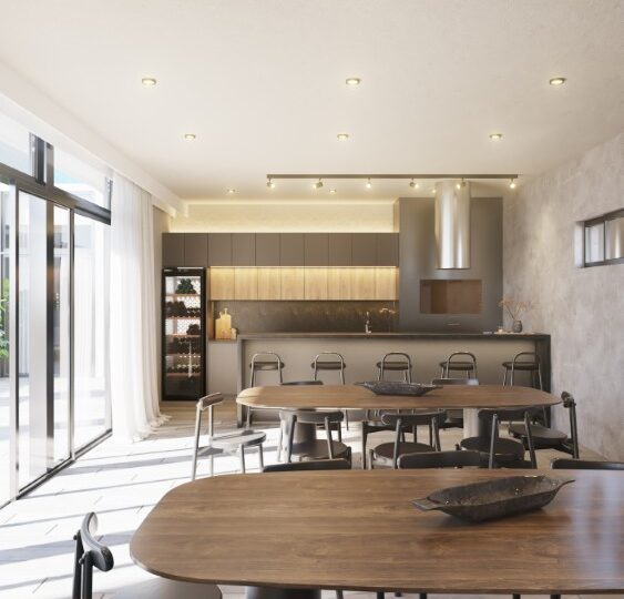 Lounge with kitchen, render