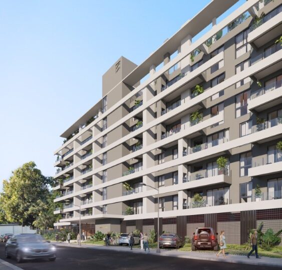 Façade in perspective, render