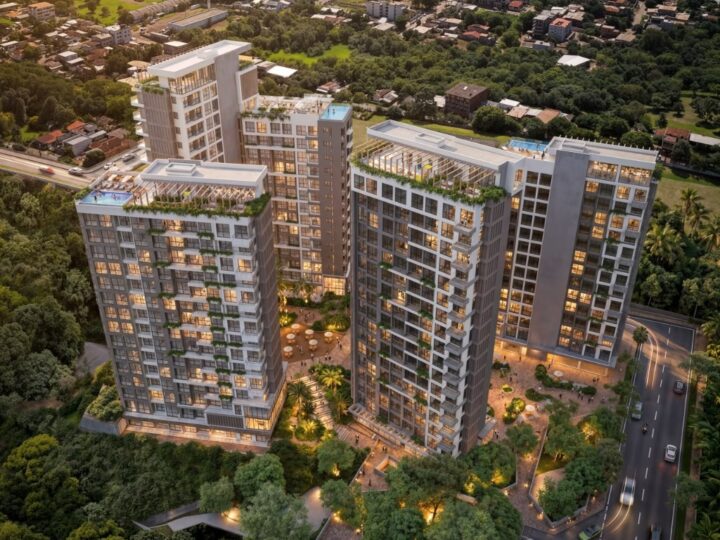 Vista aérea del conjunto de torres, render