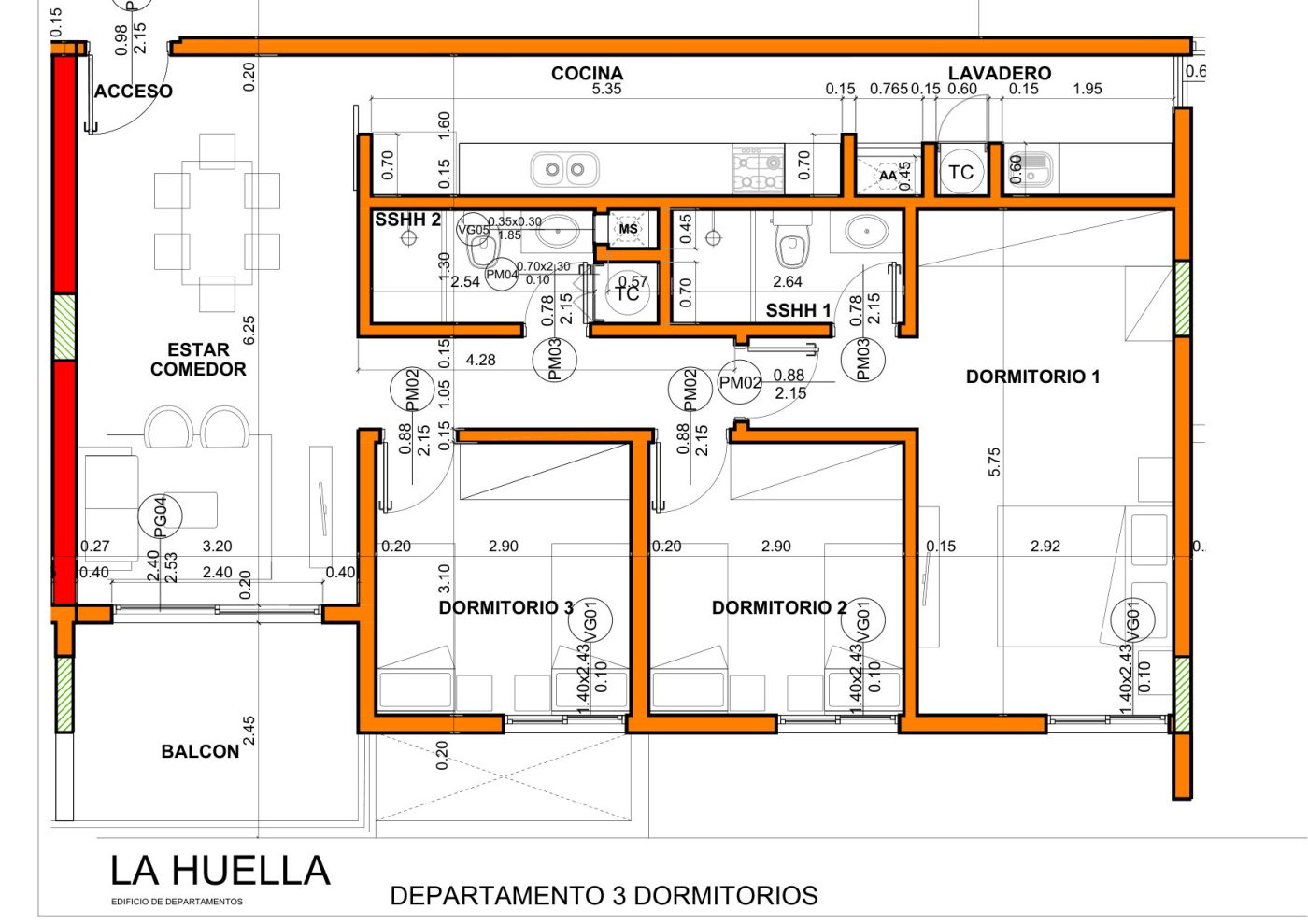 La Huella · Plano · 3 dormitorios